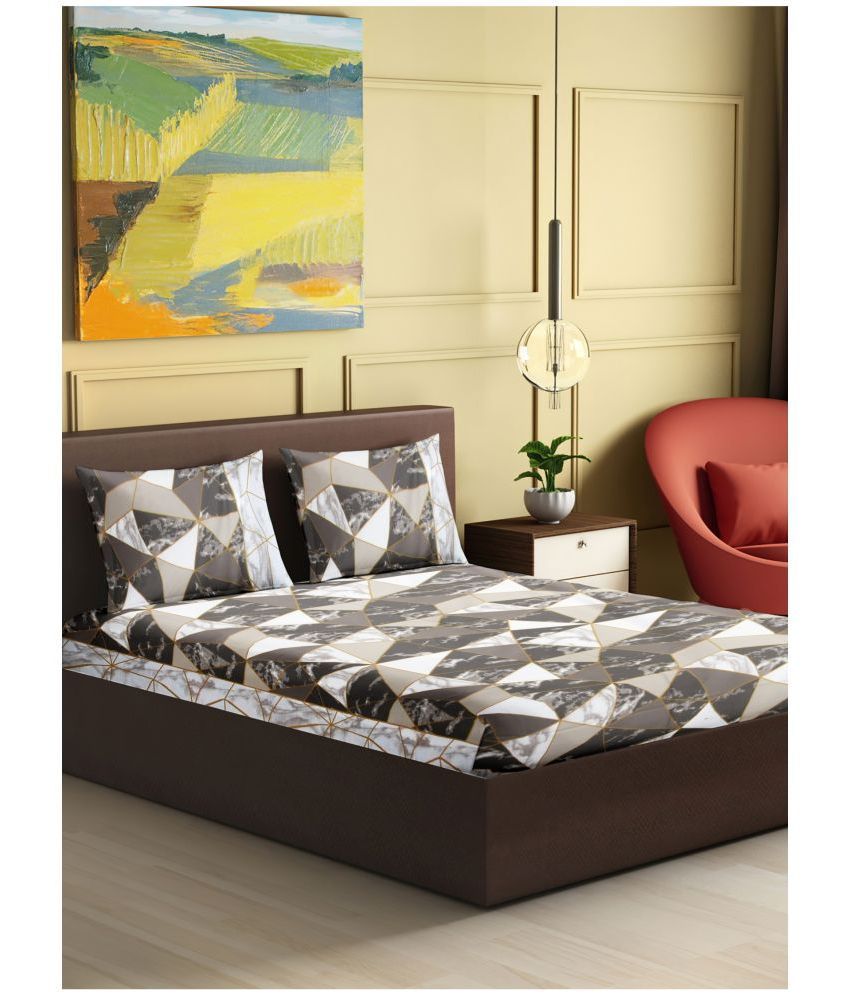     			Abhikram - Gray Cotton Single Bedsheet with 2 Pillow Covers
