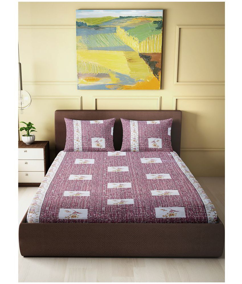     			Abhikram - Maroon Cotton Single Bedsheet with 2 Pillow Covers
