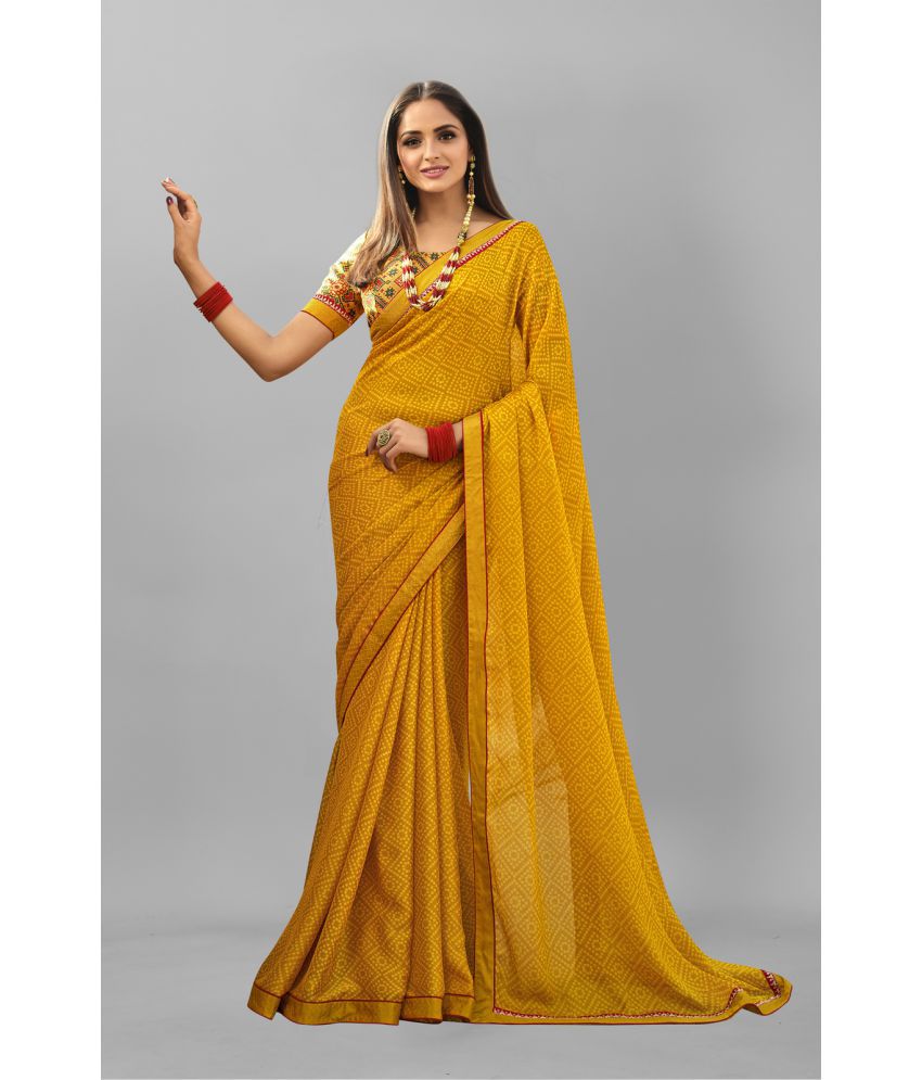     			BLEESBURY - Yellow Georgette Saree With Blouse Piece ( Pack of 1 )