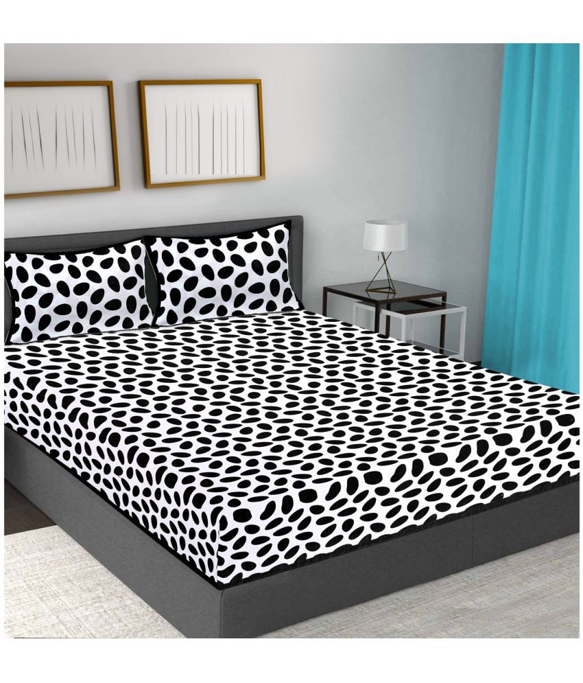     			Frionkandy Cotton Colorblock Printed Queen Bedsheet with 2 Pillow Covers - Black