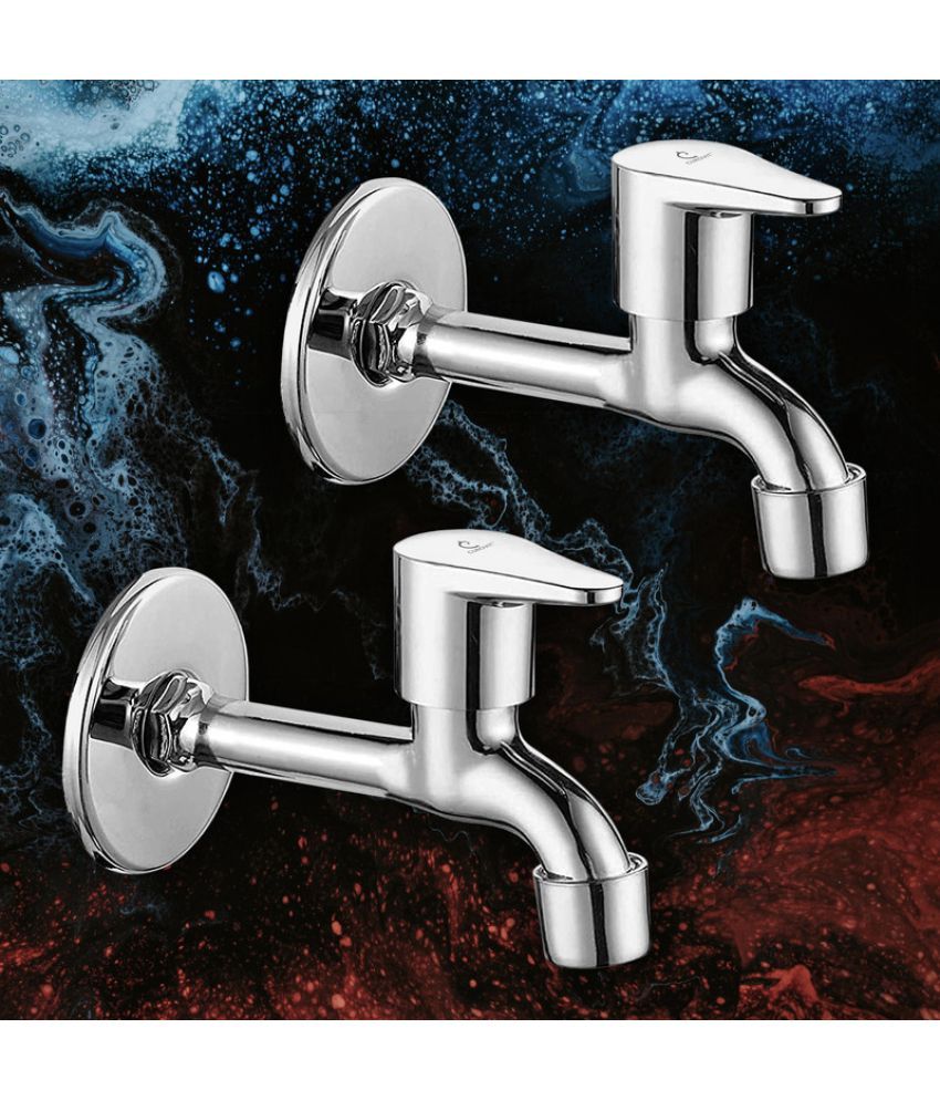     			CUROVIT Torrent ZINC Alloy Wall Mounted Long Nose Long Body Tap Pack of 2 Silver in Color Chrome Finish Quarter Turn with Wall Flange for Bathroom & Kitchen Area