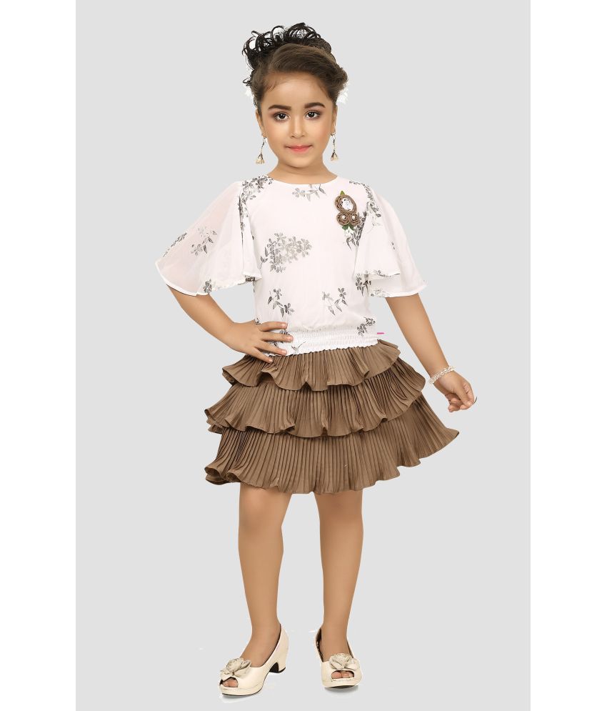     			Cherry Tree - Brown Crepe Girls Top With Skirt ( Pack of 1 )