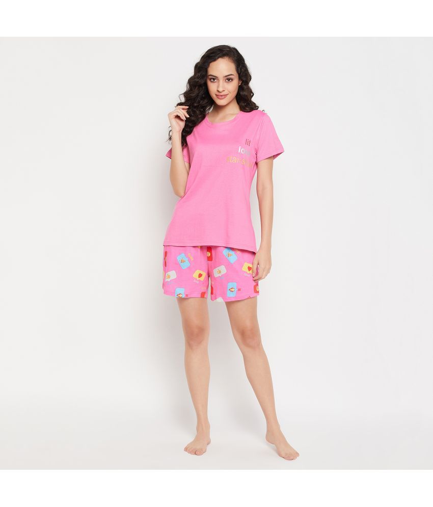     			Clovia - Pink Cotton Blend Women's Nightwear Nightsuit Sets ( Pack of 1 )