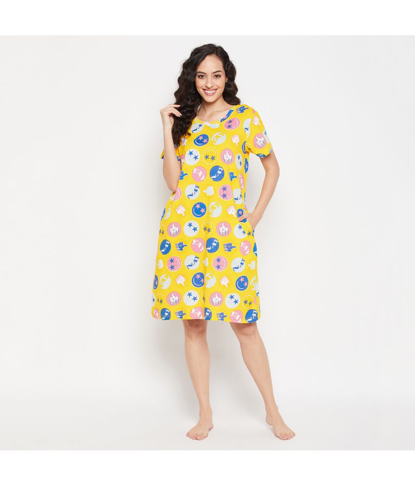     			Clovia - Yellow Cotton Blend Women's Nightwear Night Dress ( Pack of 1 )