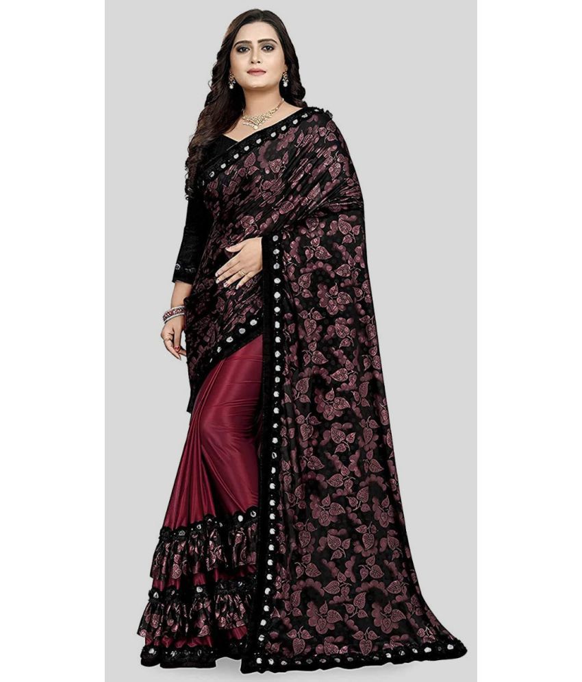     			Gazal Fashions - Maroon Lycra Saree With Blouse Piece ( Pack of 1 )