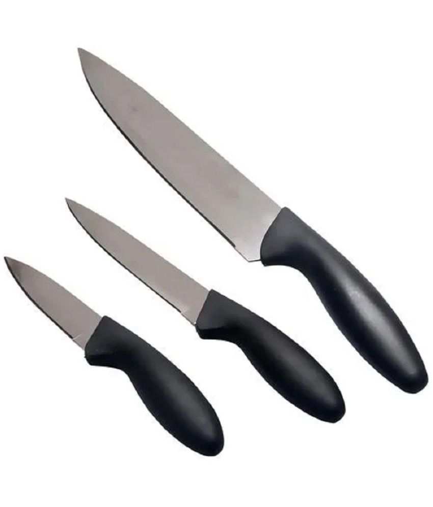     			Analog kitchenware - Black Stainless Steel Utility Knife ( Pack of 3 )