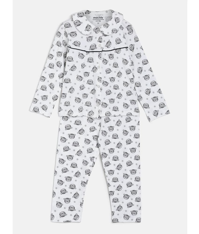     			Mackly - White Cotton Girls Shirt With Pajama ( Pack of 1 )