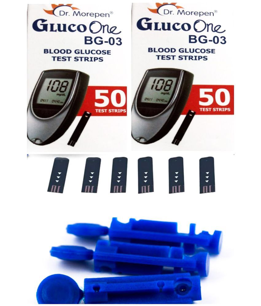 Dr Morepen 100 Test Strips (50*2) for BG 03 Glucometer & 100 Lancets (Strip & Lancet Combo Pack)Expiry- March 2024