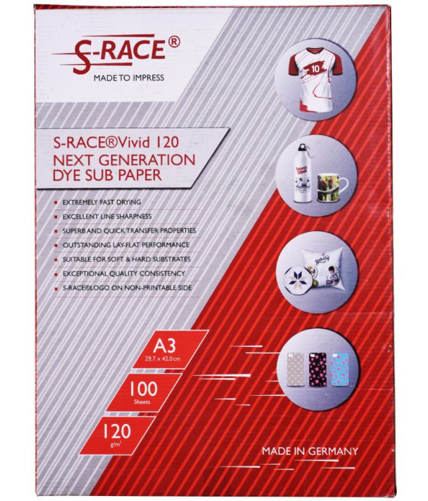     			S-RACE Vivid Matt Dye Sublimation Paper 120GSM (A3 size, 100 sheets)