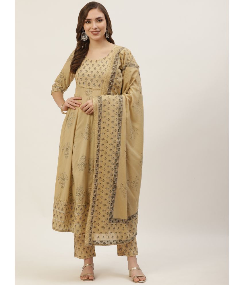     			Yellow Cloud - Beige Anarkali Cotton Women's Stitched Salwar Suit ( Pack of 1 )