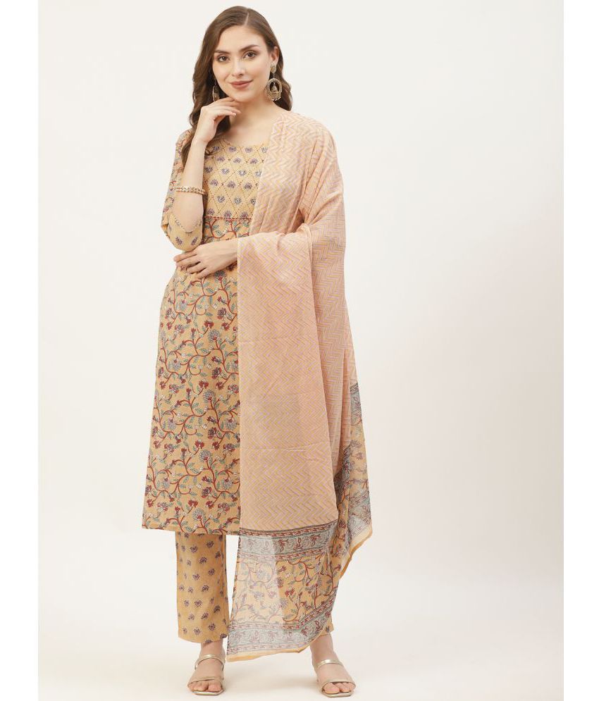     			Yellow Cloud - Beige Straight Cotton Women's Stitched Salwar Suit ( Pack of 1 )