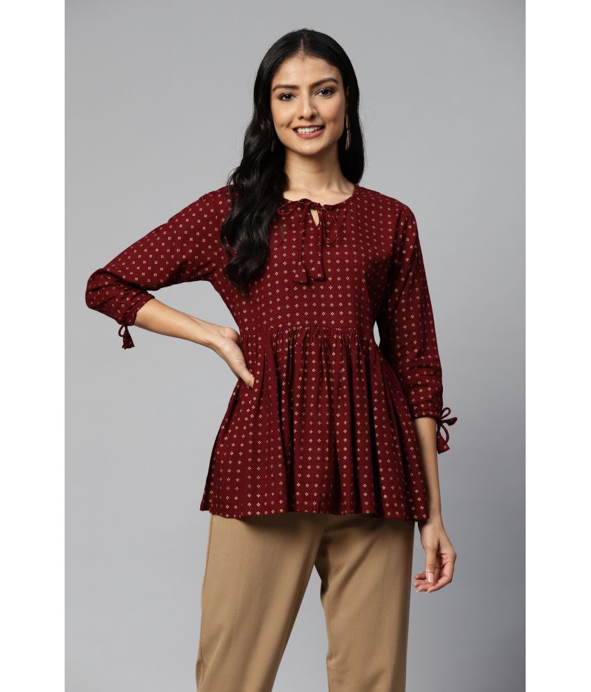     			HIGHLIGHT FASHION EXPORT - Maroon Rayon Women's Ethnic Peplum Top ( Pack of 1 )