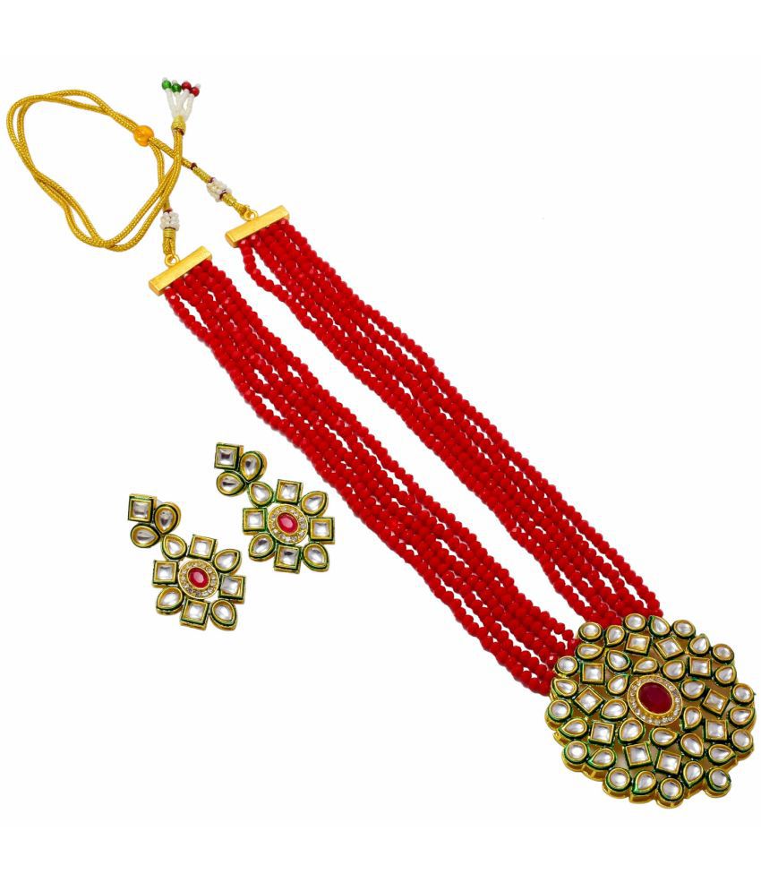     			Jewar Mandi - Red Brass Necklace Set ( Pack of 1 )