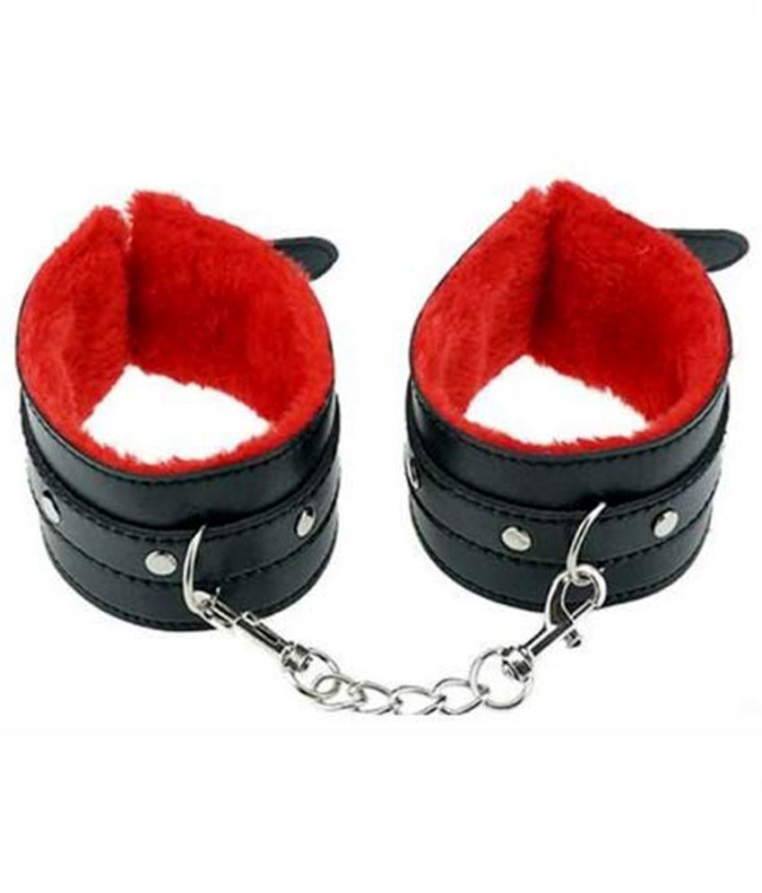     			Kamuk Life Black and Red Leather BDSM Bondage Kit for Adult party fun, honeymoon couples, SM Domination, sexy fun Adult gifting includes 1 Set of Handcuff with Chrome plated chain, sexy products