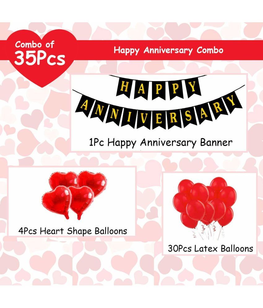 Party Propz Anniversary Decoration Items Combo / Red And Black Happy