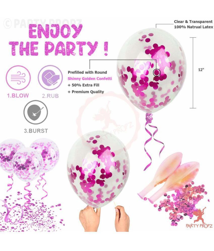 Party Propz Birthday Decoration Items Kit 10pcs Pink Bday Banner Confetti Balloon With Led 4110