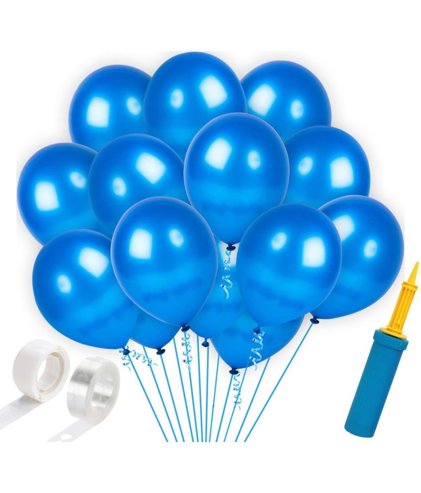 Party Propz Blue Metallic Balloons For Decoration With Balloon Hand