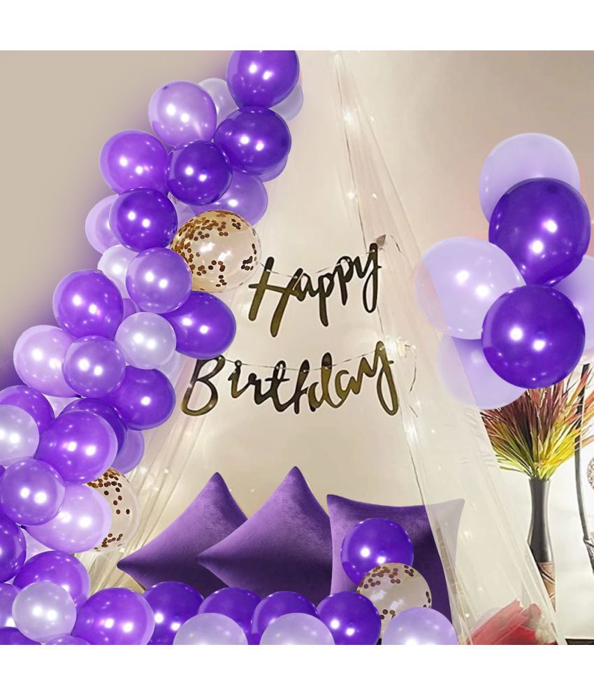     			Party Propz Decoration Items For Birthday -26Pcs Combo With White Net, Led Fairy Lights And White/Purple Balloons - Background Decoration Items, Birthday Decoration Items,Cabana Tent Decoration