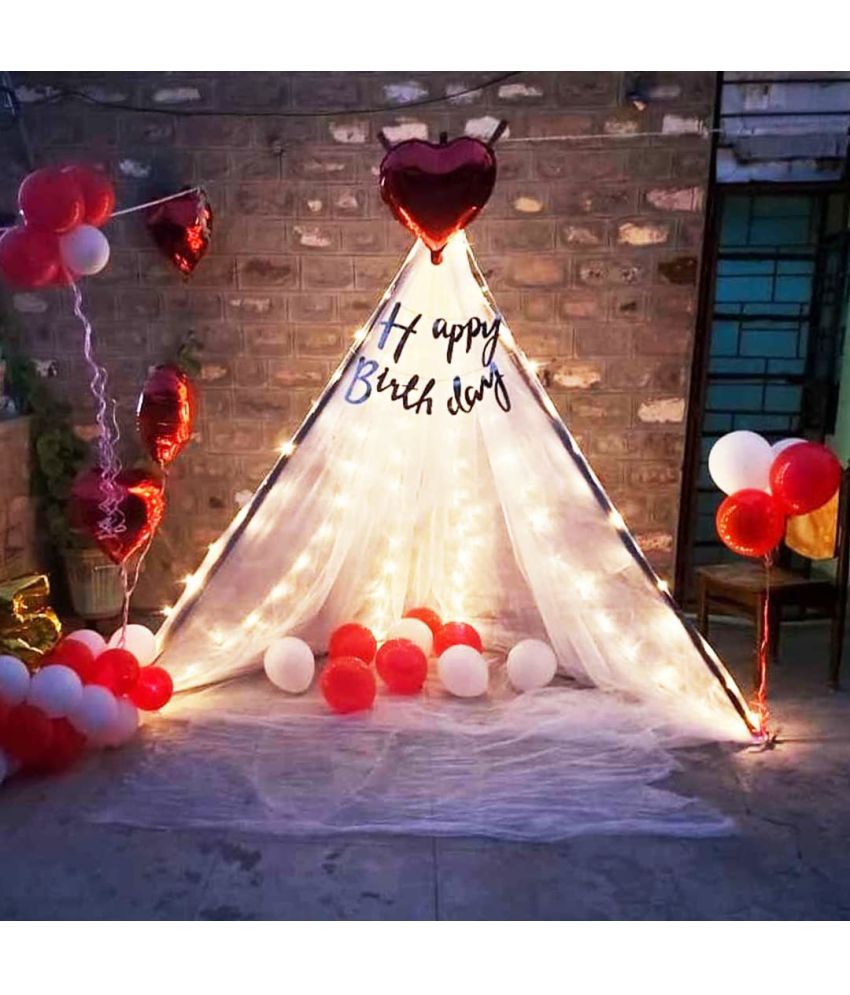     			Party Propz Decoration Items For Birthday -25Pcs White Net, Led Fairy Lights And Balloon - Background Decoration Items, Birthday Decoration Items for husband Or Cabana Tent Decoration,Gifts
