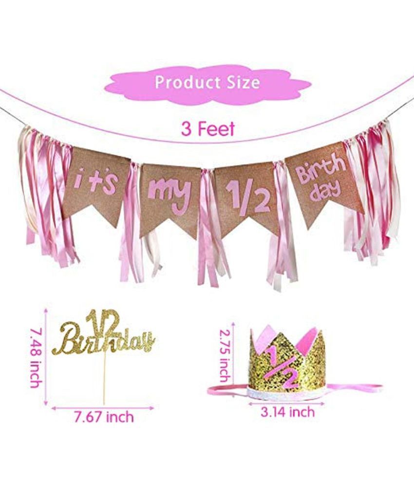 Party Propz Half Birthday Decoration For Baby Girl 3Pcs Items Set For