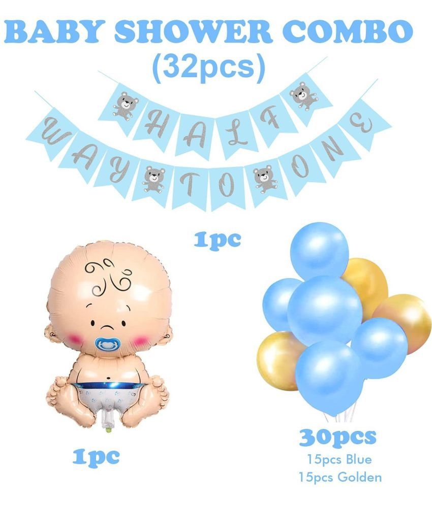 Party Propz Half Birthday Decorations For Baby Boys Combo 32Pcs Items