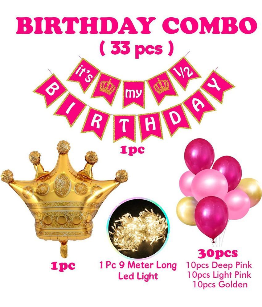Party Propz Half Birthday Decorations For Baby Girl Combo 33Pcs Items