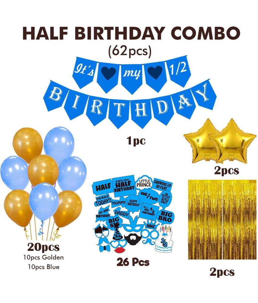 Party Propz Half Birthday Decorations For Baby Boy Combo 51Pcs Items Set For 6 Months Birthday