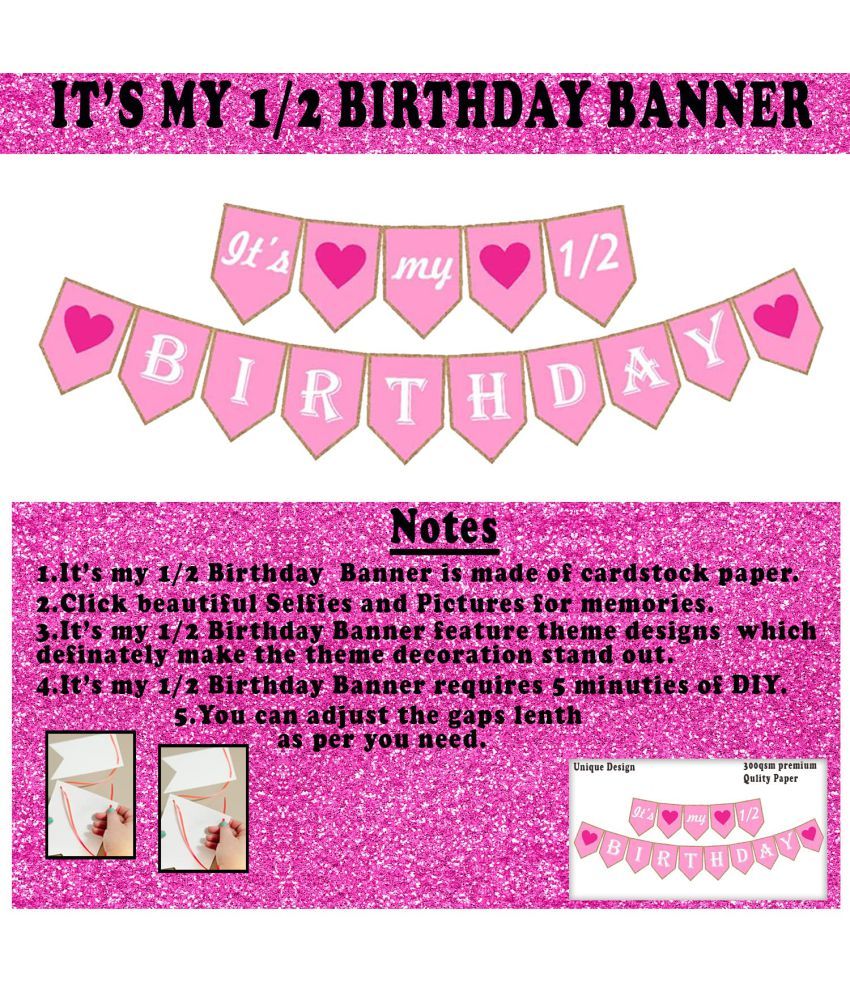 Party Propz Half Birthday Decorations For Baby Girl Combo 46Pcs Items