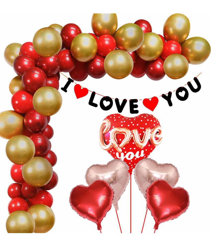     			Party Propz Red I Love You Decoration Combo Kit Set 46Pcs Heart Foil Balloon, Red - Gold Metallic Balloon And Banner For Anniveraary, Bride To Be, Birthday, Bachelorrete, Husband, Wife,Girl Friend