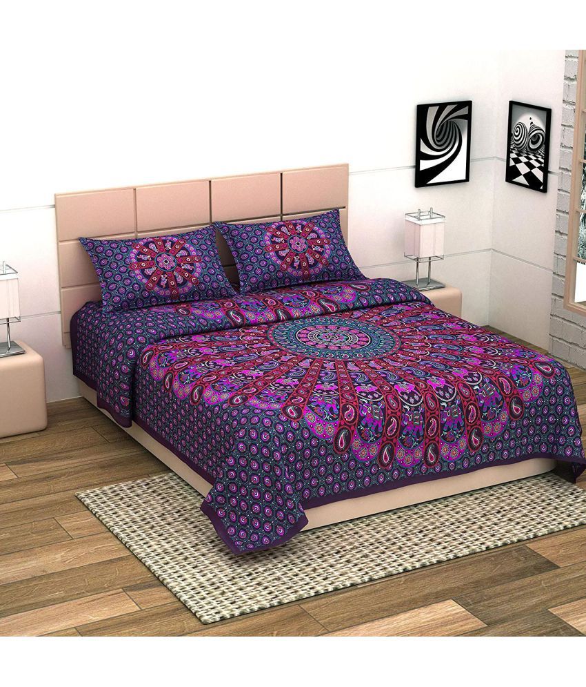     			Uniqchoice - Purple Cotton King Size Bedsheet With 2 Pillow Covers