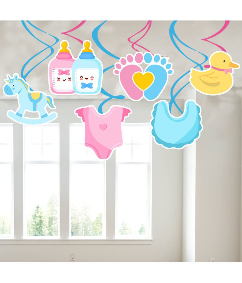     			Zyozi  6 pcs Baby Shower Hanging Swirl Decorations, Baby Shower Party Supplies, Theme Decor for Boy Girl Baby Shower