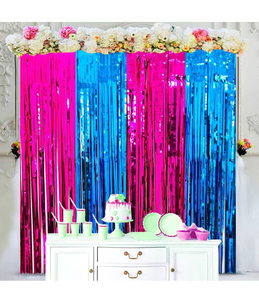     			Zyozi ueBaby Shower Decorations, Metallic Tinsel Foil Fringe Curtains (Pink/Blue), Baby Shower Party Decoration Party Photo Backdrop, 3 ft x 6 ft.(Pack of 4)