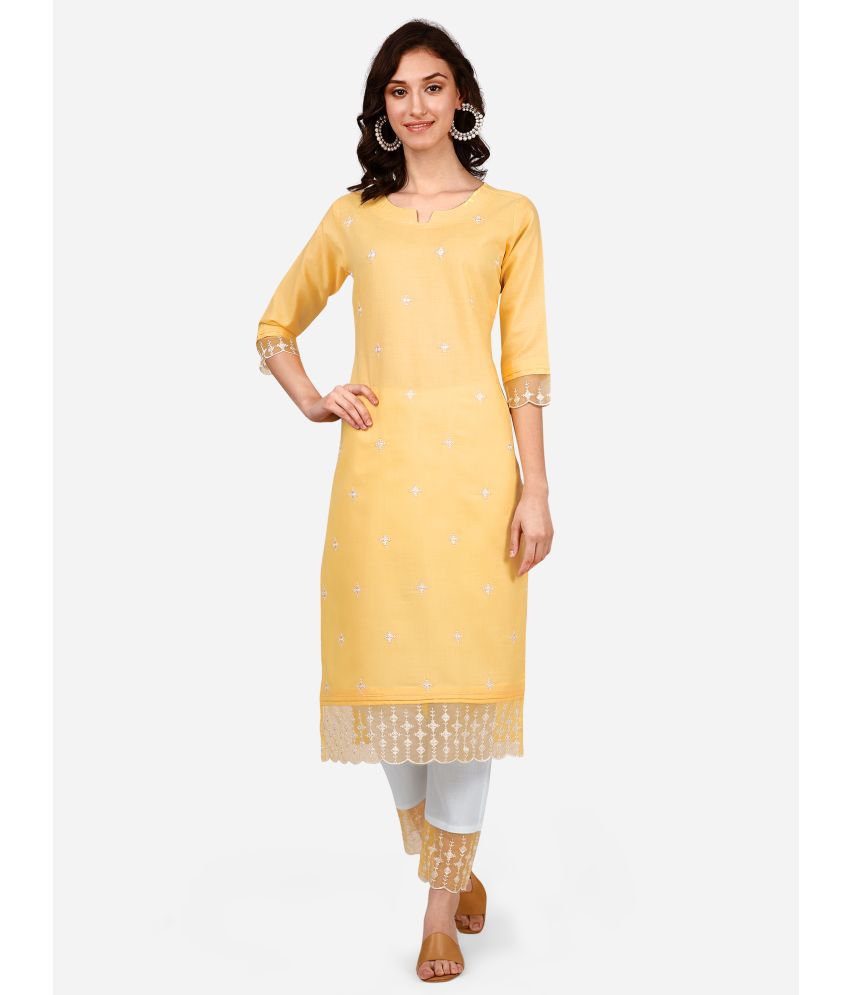     			Style Samsara - Yellow Straight Cotton Blend Women's Stitched Salwar Suit ( Pack of 1 )