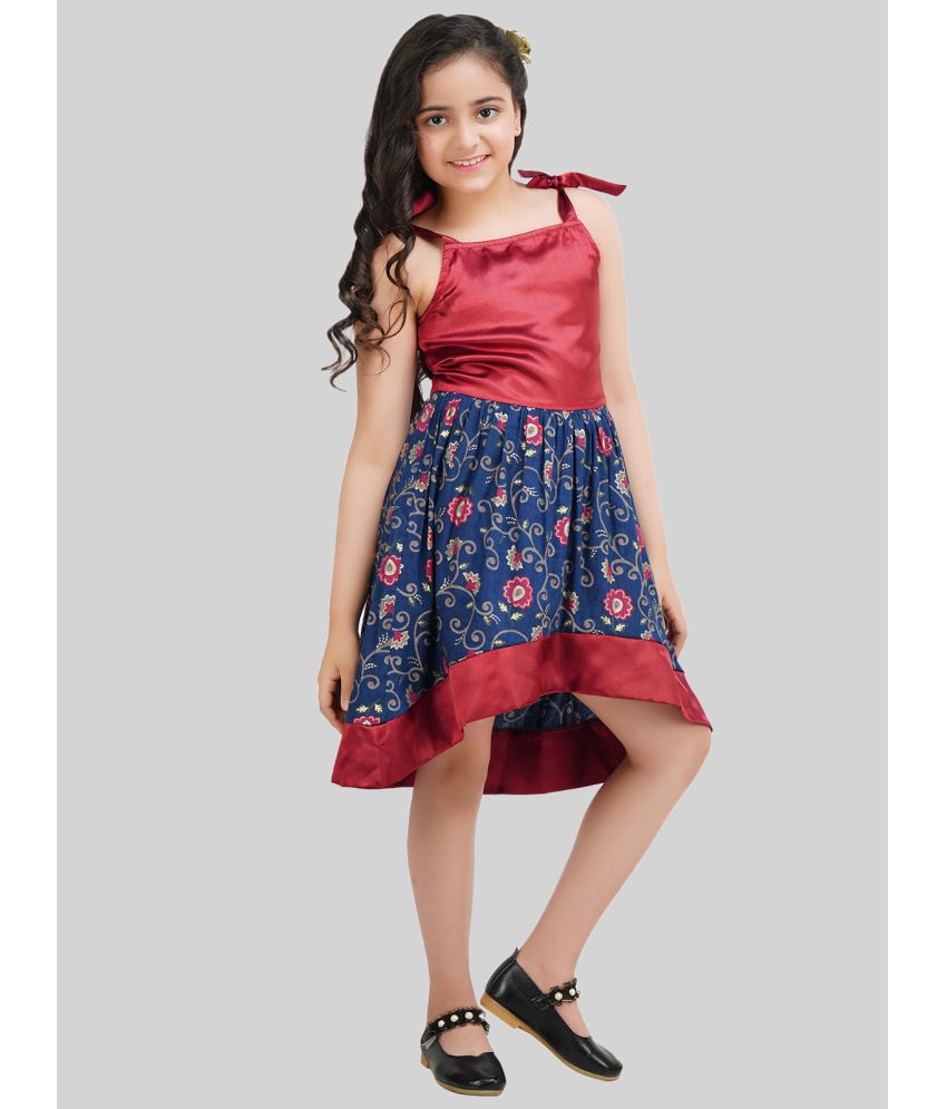     			Being Naughty - Blue & Red Rayon Girls Asymmetric Dress ( Pack of 1 )