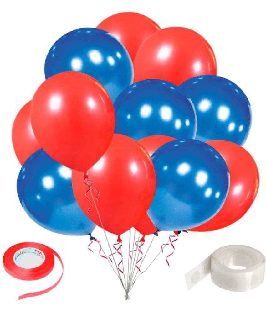     			Zyozi  Metallic Blue and Red Balloons,10nch Blue and Metallic Red Birthday Party Balloons with Ribbon and Glue Dot for Baby Shower Wedding Decorations(Pack of 27)