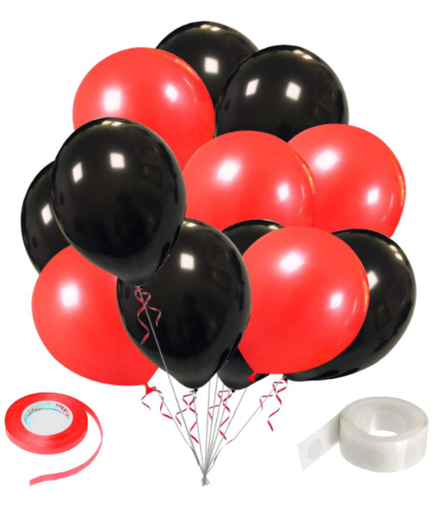     			Zyozi  Metallic Red Black Balloon With Glue Dot and Ribbon Valentine Party Balloons for Movie Night Wedding Anniversary Graduation Casino 30th Birthday Party Decoration(Pack of 27)