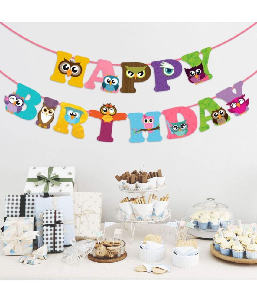     			Zyozi Owl Birthday Banners Colorful Owl Happy Birthday Banners Owl Print Bunting Banner Owl Themed Party Decorations for Baby Shower Birthday Party Supplies