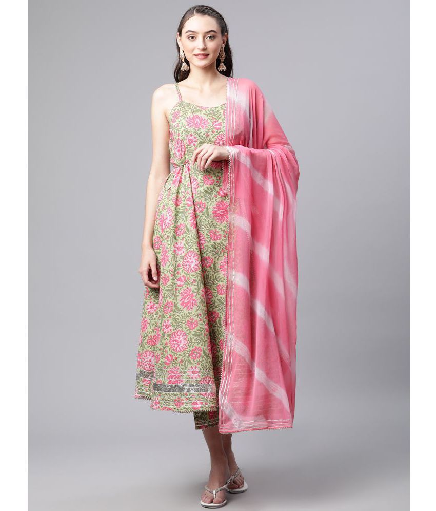     			Divena - Green Anarkali Cotton Women's Stitched Salwar Suit ( Pack of 1 )