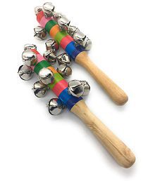 Channapatna Toys Wooden Rattle Toys for Baby, infants/new born babies (0+ Years) - Jingle Bell - multicolor - set of 2 pcs - Discover Sounds, Develops Sensory Skills