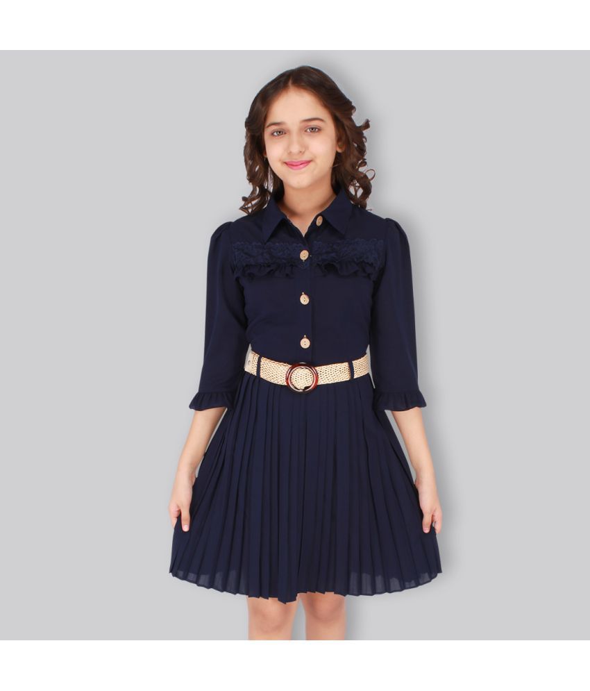     			Cutecumber - Navy Georgette Girls Fit And Flare Dress ( Pack of 1 )