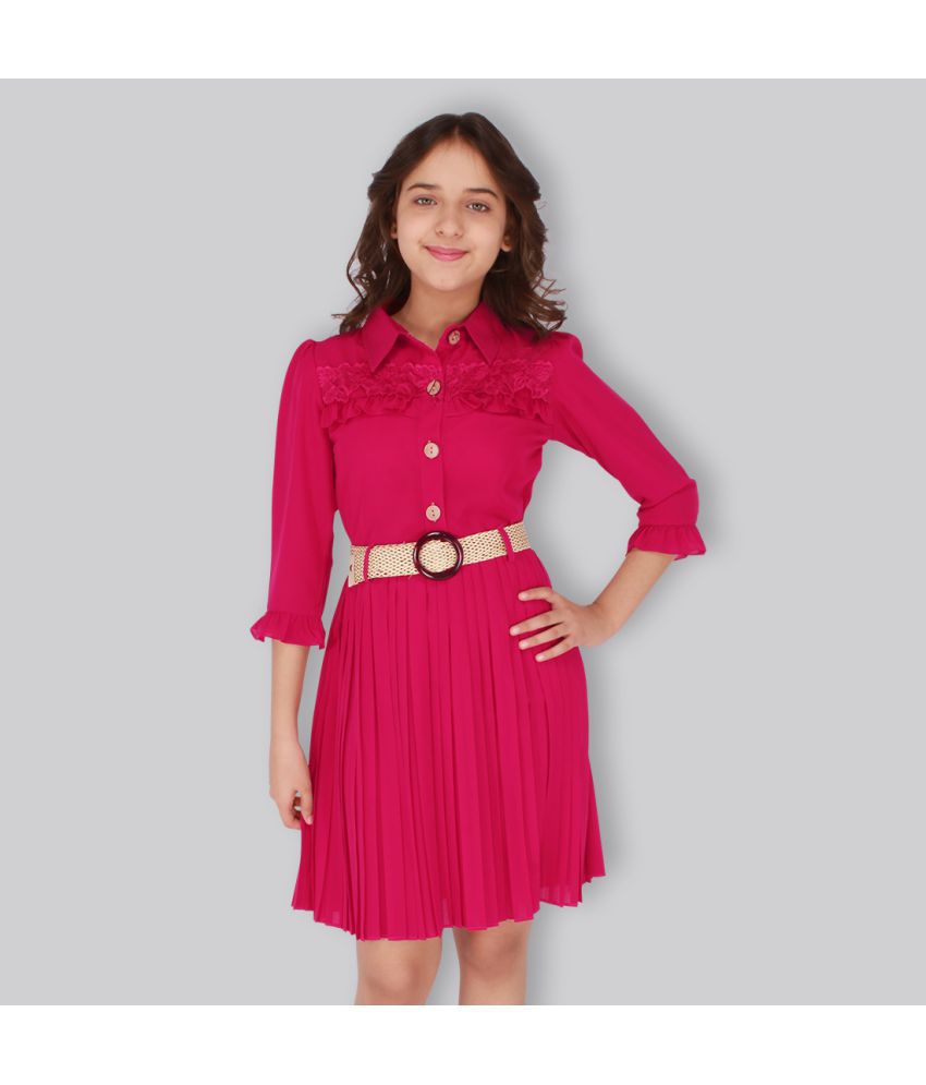    			Cutecumber - Pink Georgette Girls Fit And Flare Dress ( Pack of 1 )