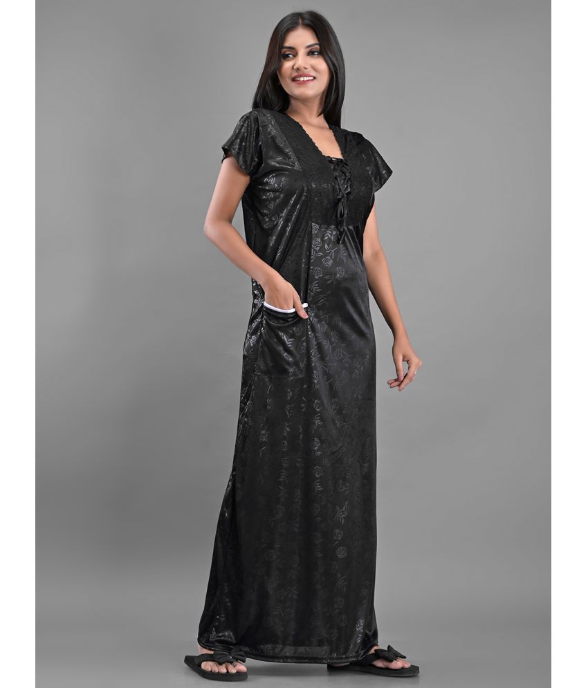 Apratim - Black Satin Women's Nightwear Nighty & Night Gowns ( Pack of 1 )