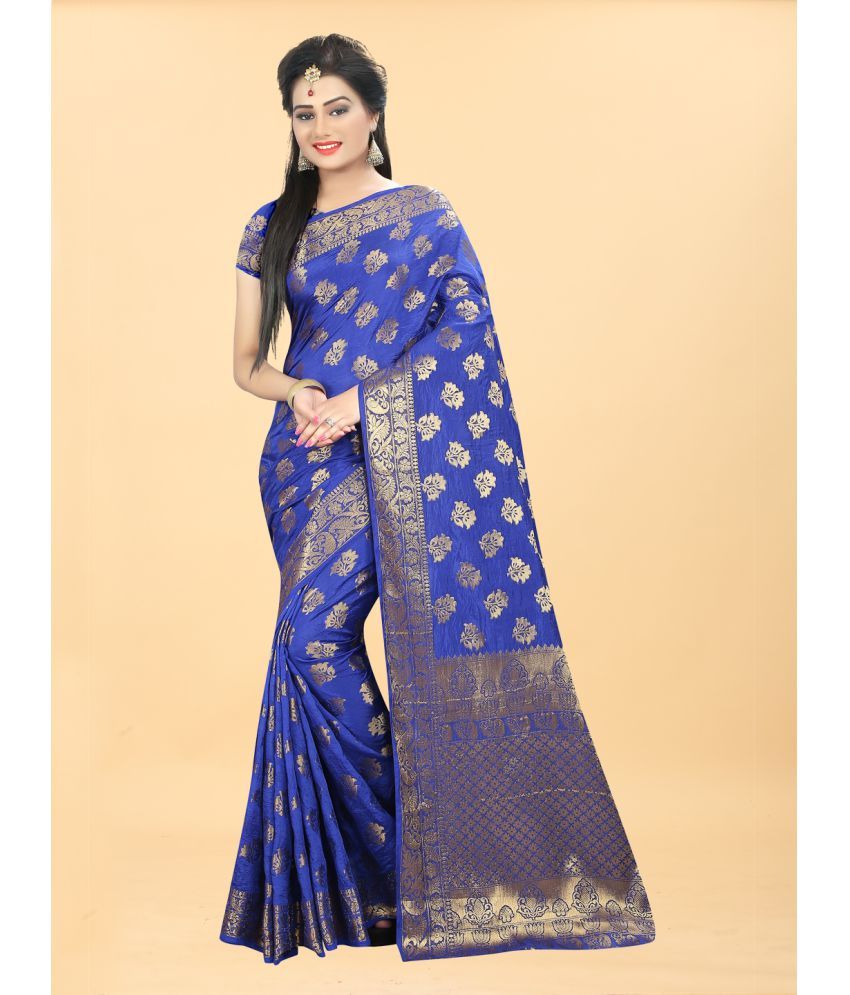     			Gazal Fashions - Blue Banarasi Silk Saree With Blouse Piece ( Pack of 1 )