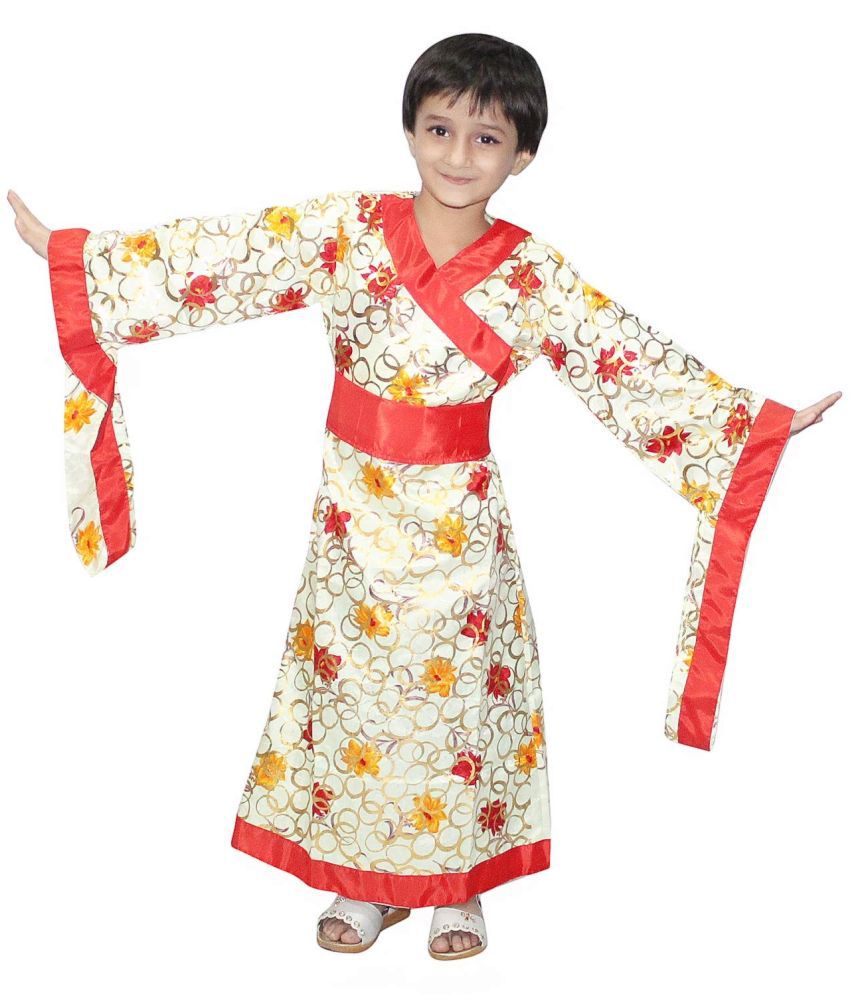     			Kaku Fancy Dresses Japanese Kimono Global Traditional Costume -Cream, for Girls