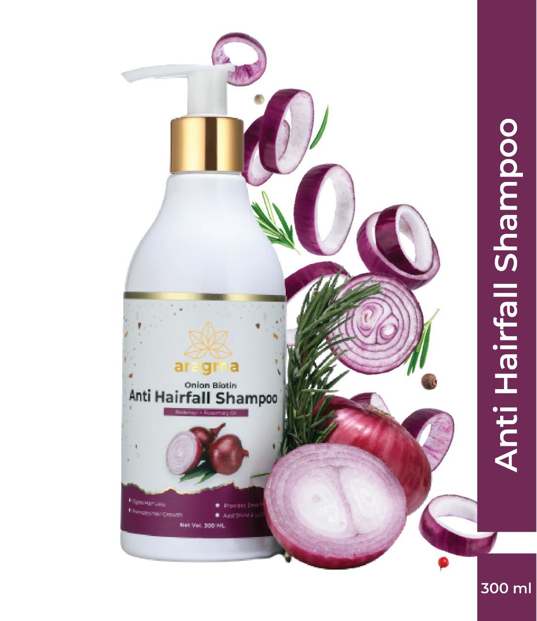 Aragma Onion Biotin Anti Hairfall Shampoo (Redensyl + Rosemary Oil) -  No Parabens, Sulphate, Silicones & Color, 300 ml