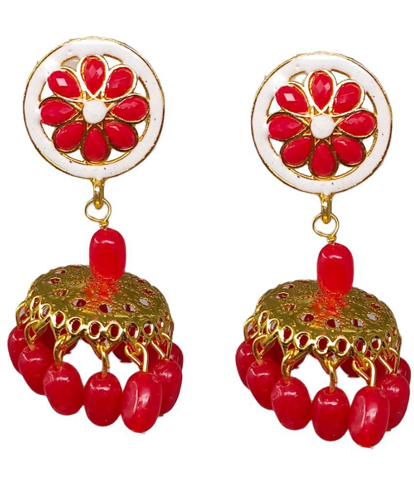     			aadiyatri - Red Jhumki Earrings ( Pack of 1 )