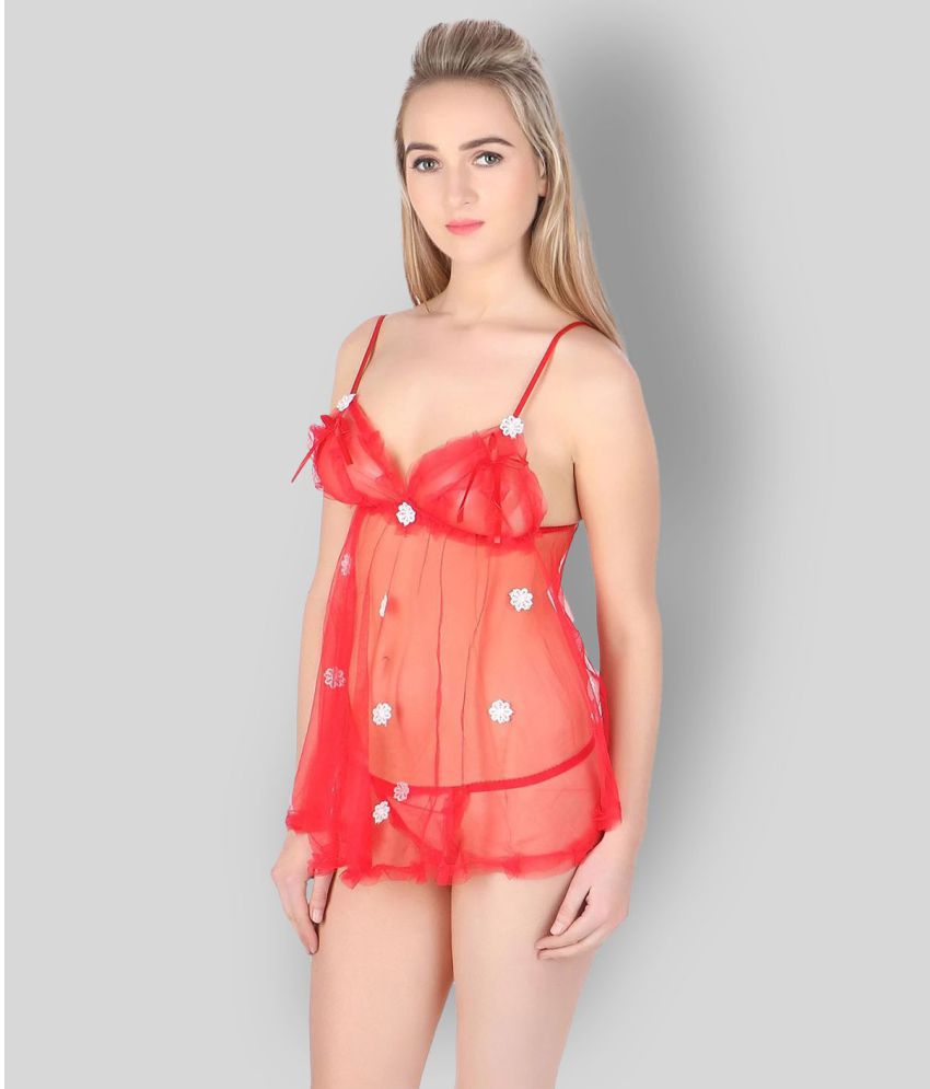     			ZYPRENT - Red Net Women's Nightwear Baby Doll Dresses With Panty ( Pack of 1 )