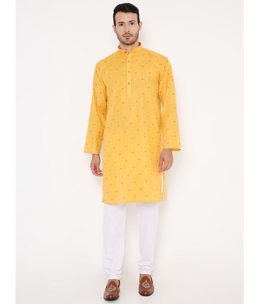     			Maharaja - Yellow Linen Regular Fit Men's Kurta Pyjama Set ( Pack of 1 )