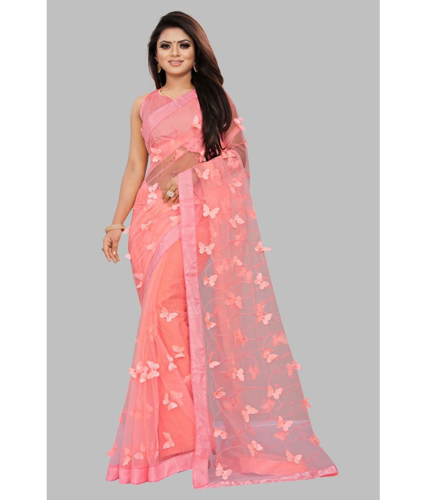     			Gazal Fashions - Pink Net Saree With Blouse Piece ( Pack of 1 )