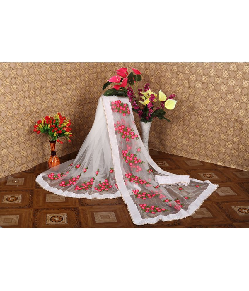     			Gazal Fashions - White Net Saree With Blouse Piece ( Pack of 1 )